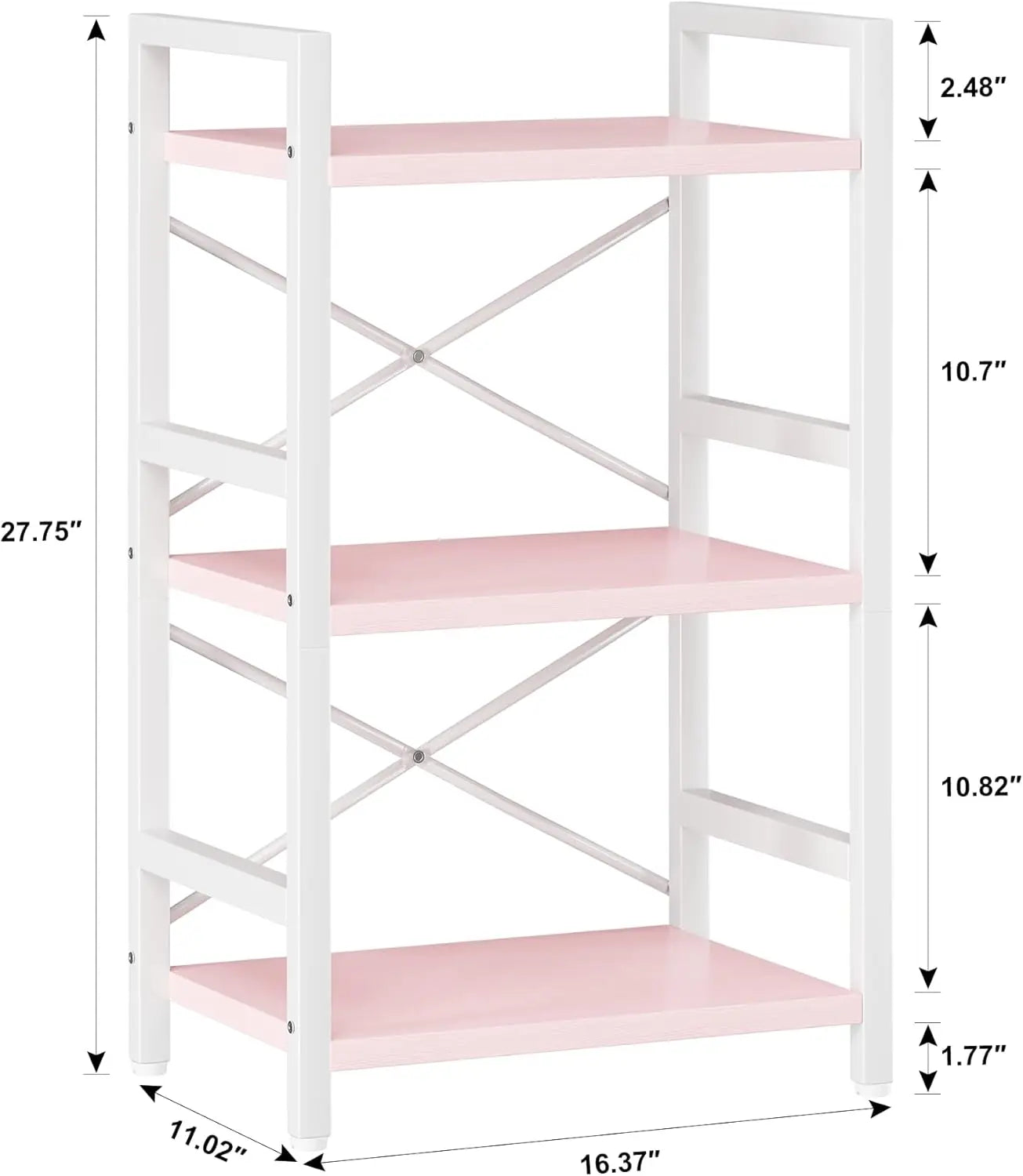 Bookshelf 3 Tier Industrial Bookcase Metal Small Bookcase Suitable for living room and bedroom. - Pink 3 Tier / United