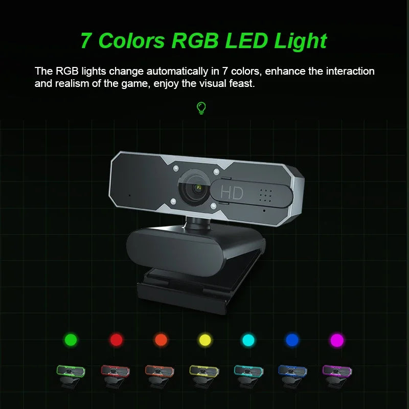 1080p 60fps RGB Led Light Game Webcam USB Camera For Gaming PC Computer Laptop Video Web Cam With Microphone 7 Color