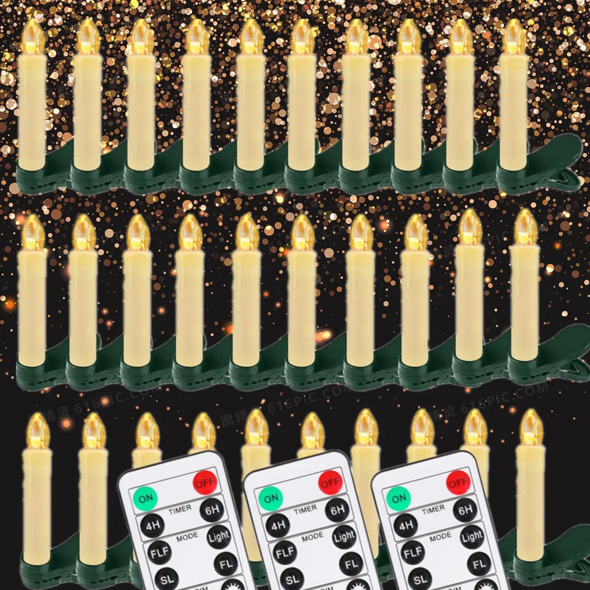 Flameless LED Taper Candles Christmas Tree Electric Candle Lights Mini Taper Clip-On Candles with Remote Timer