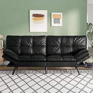 Convertible Futon Sofa Bed,71’’ Memory Foam Futon Couch,Detachable Cushion,Adjustable Backrest & Armrest,Linen Modern