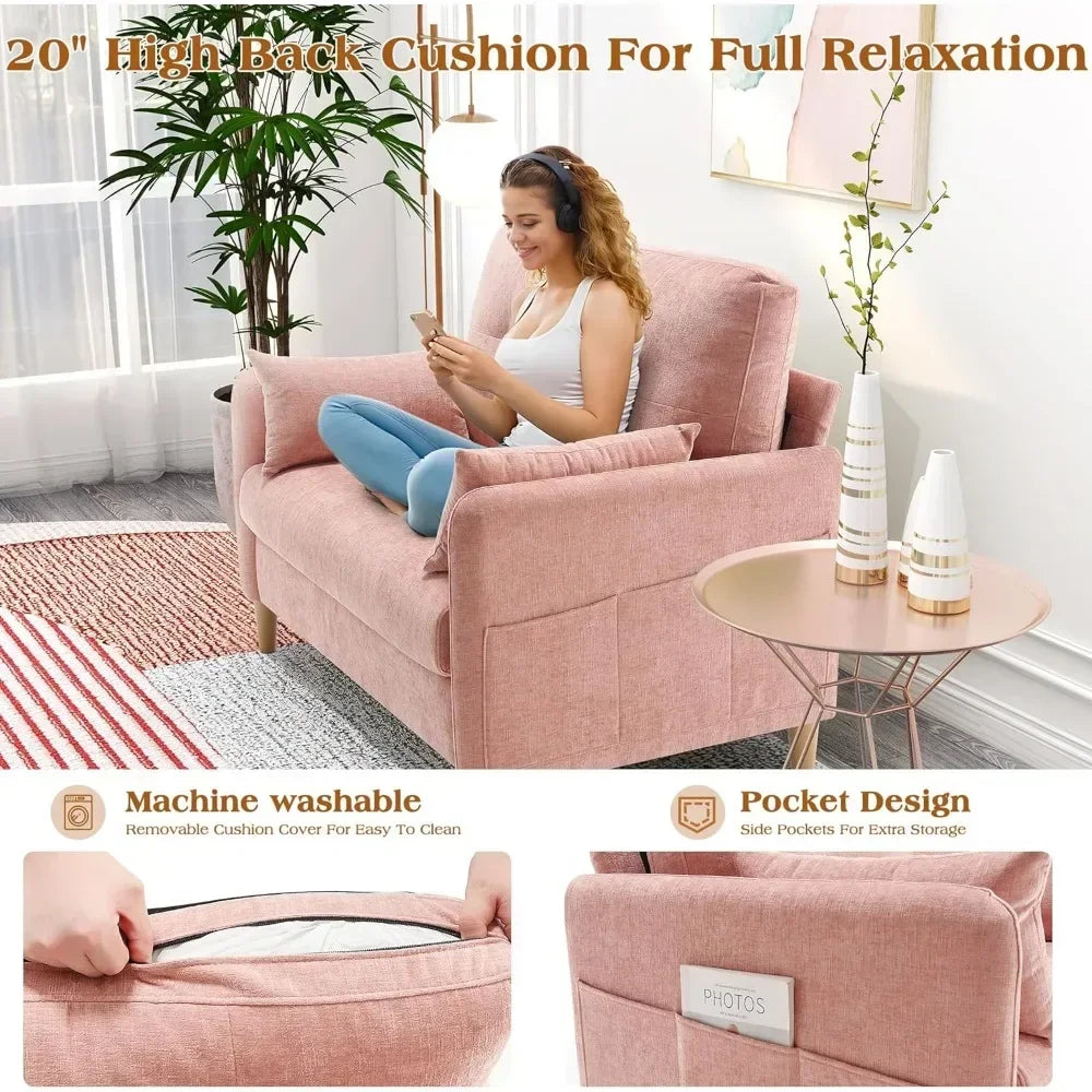 47” Small Couch for Living Room Chenille Fabric Love Seat Comfy Sofa for Bedroom with Throw Pillow Loveseat Sofa