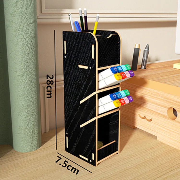 Student Desktop Wooden Pen Holder Mark Pen Oblique Plug-in Storage Rack Female Cosmetics Drawer Style Classified