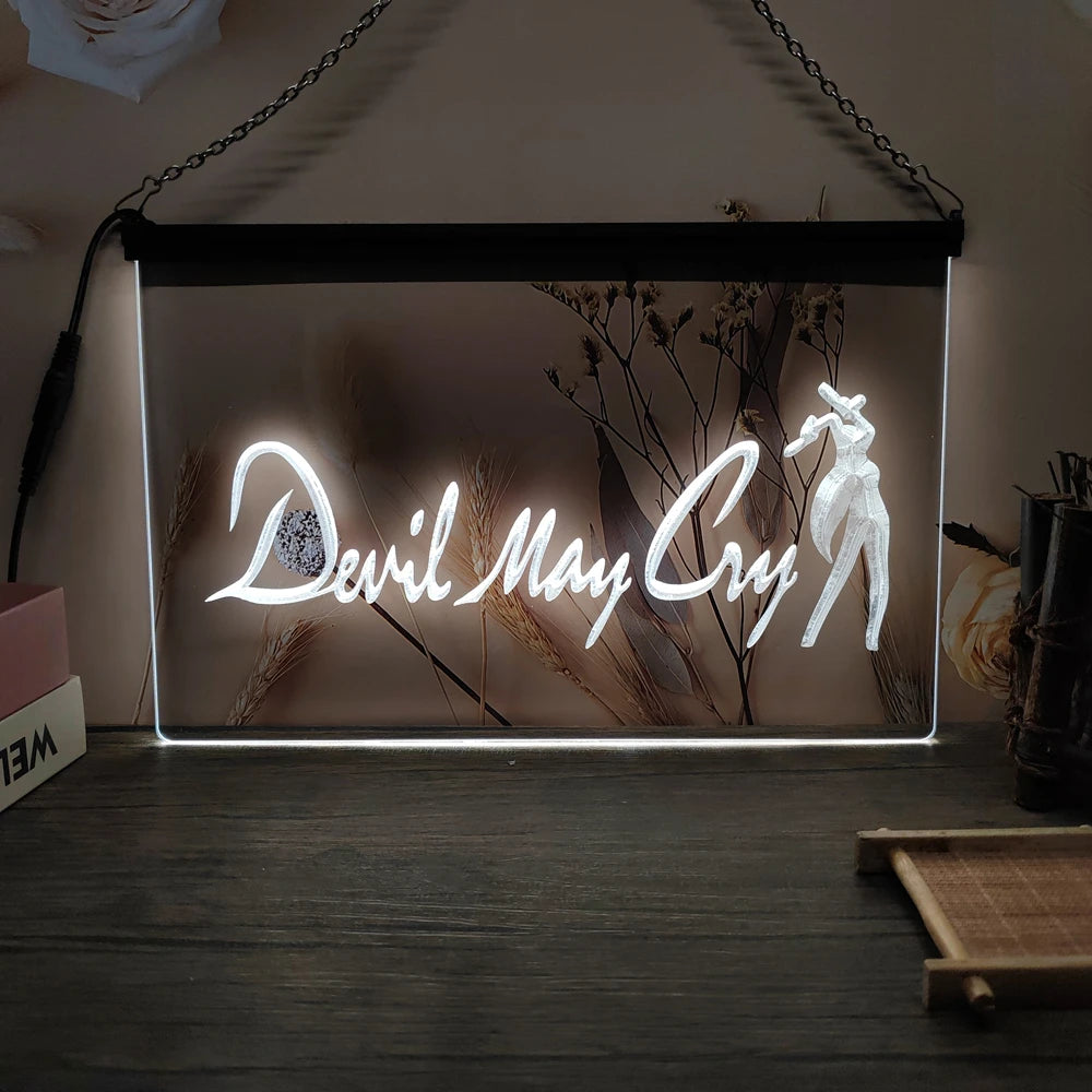 Devil May Cry-3D Carving LED Neon Sign Wall Art for Home,Room,Bedroom,Office,Farmhouse Decor - White / EU-40x30cm
