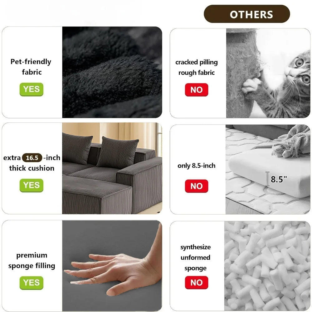 Sectional boneless Couch with L-Shape Chaise,Modern Modular sleeper Sofa with Deep Seat Upholstered Couches for Room