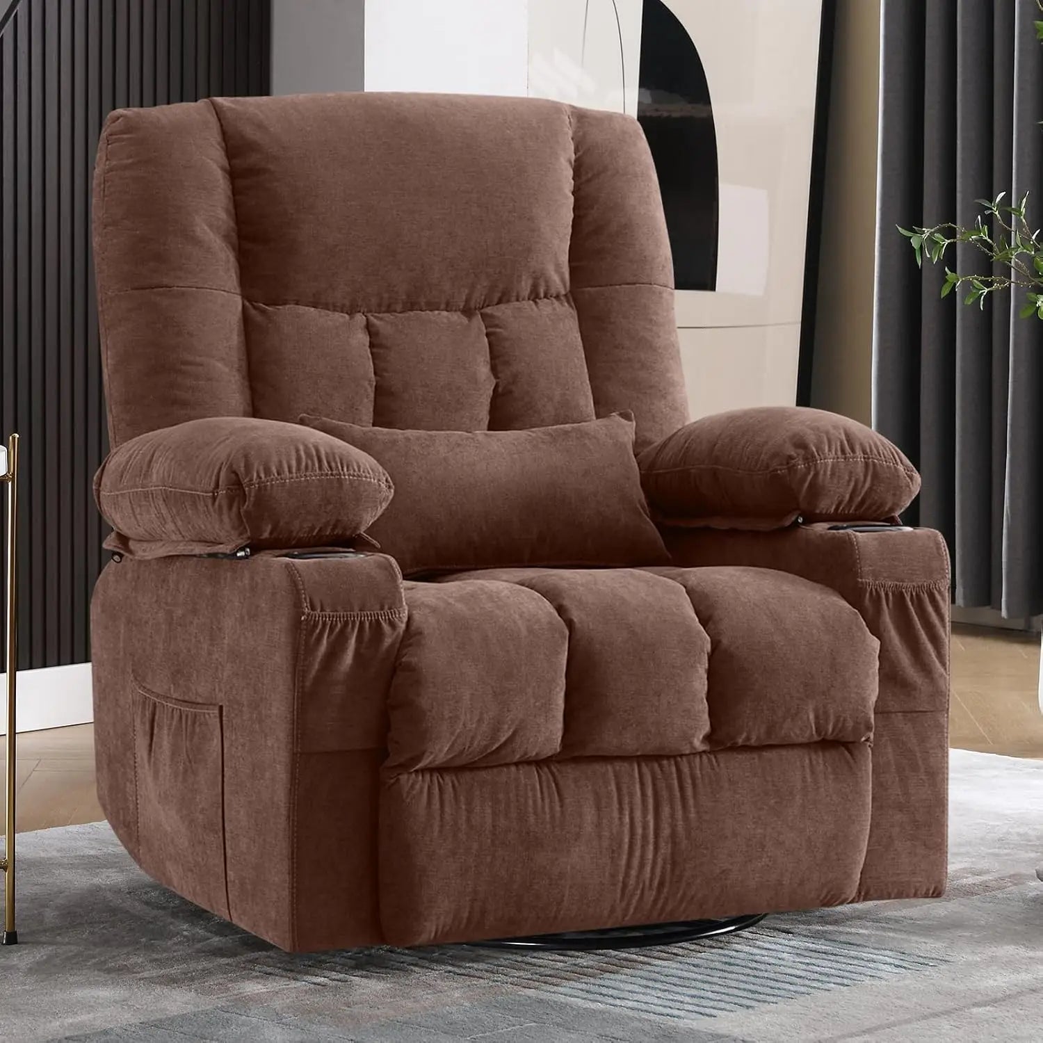 Massage Swivel Rocker Recliner Chair with Vibration Massage and Heat ErgonomicLounge Chair for Living Room with Rocking