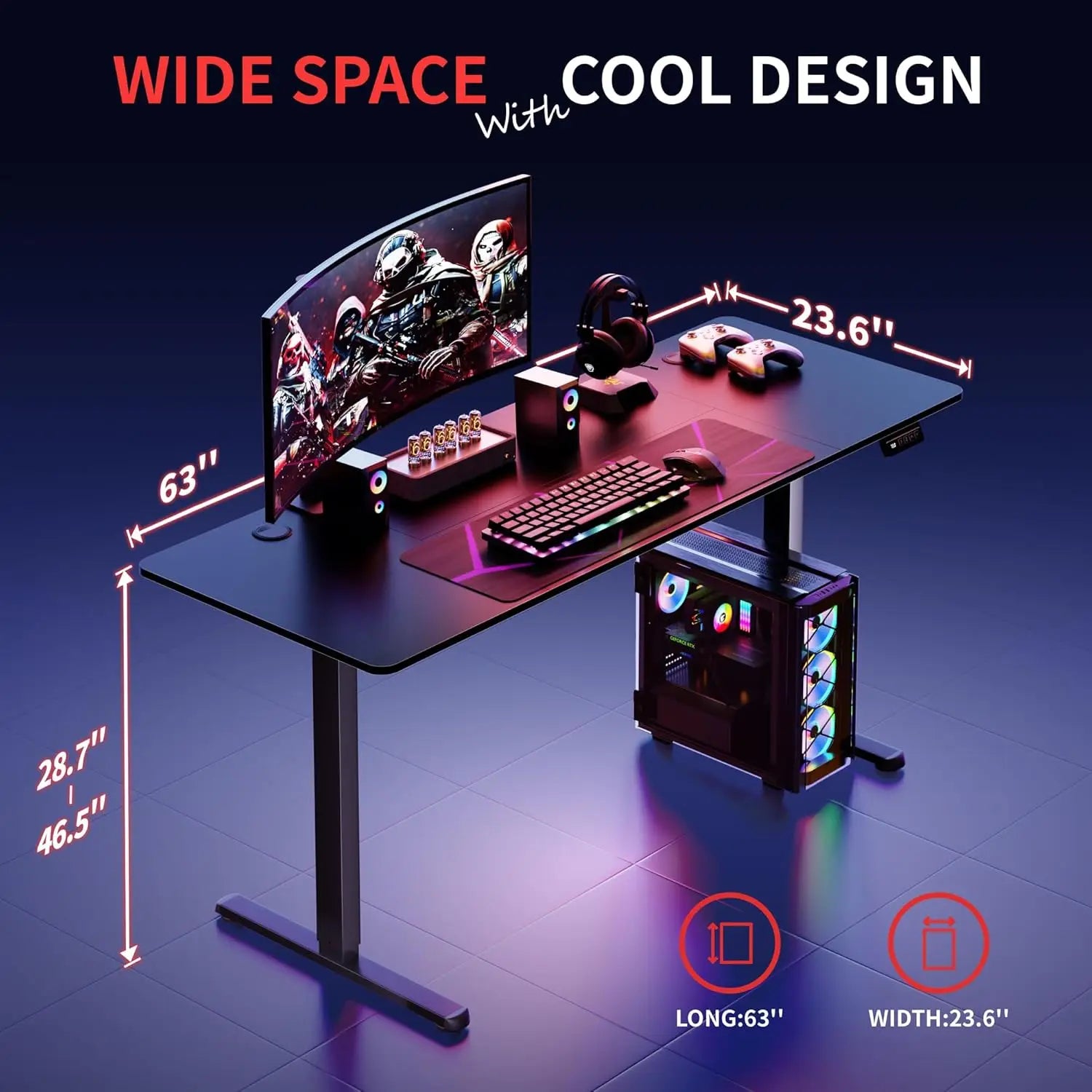 Standing Desk 63x24 Inch Height Adjustable Electric Sit Stand up Desk Ergonomic Rising Computer Table Modern Lift