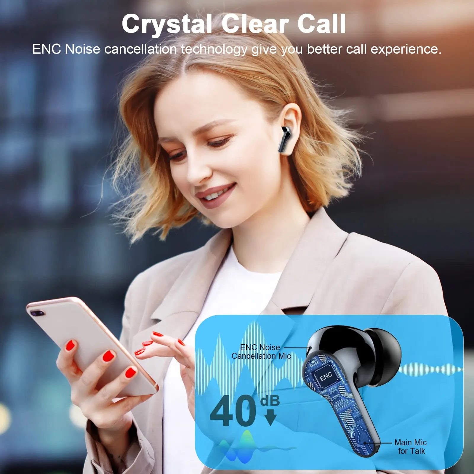 Wireless Earbuds Bluetooth 5.3 Earbuds Stereo Bass iNoise Cancelling Mic Earphones IPX7 Waterproof Sports 35H Playback.