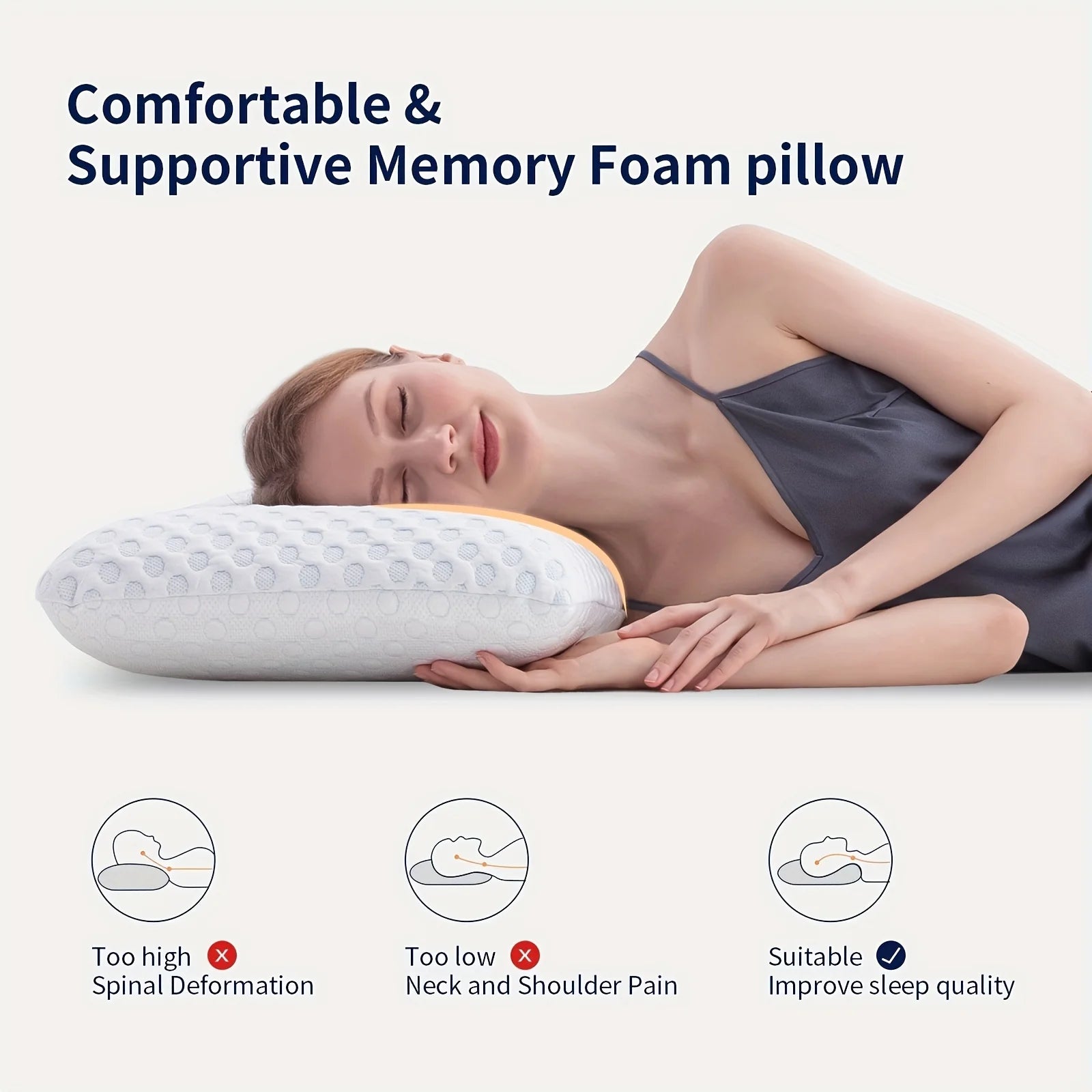 MUUEGM Cervical Pillow For Neck Strain Relief Memory Foam Neck Pillow For Sleeping Contour Cooling Pillow For Side