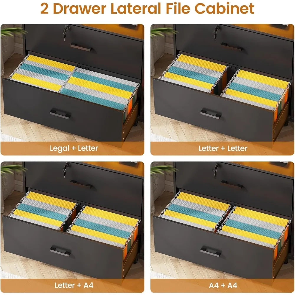 59’’ File Cabinet 2 Drawers Filing Cabinets for Home Office fit Legal/Letter/A4 File File Cabinet with Lock & Power