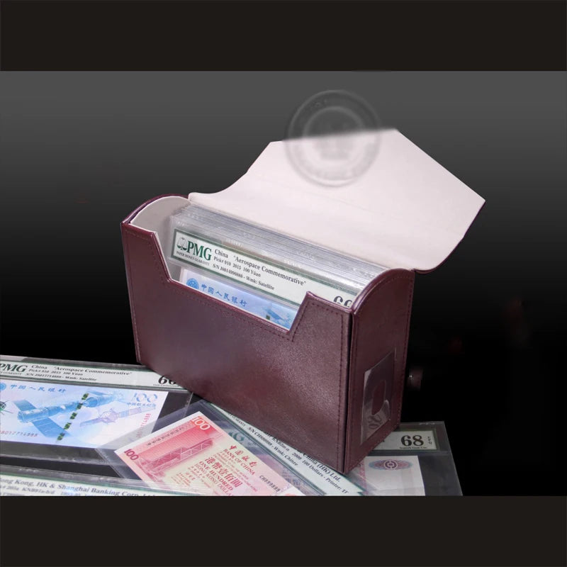 Coins Gifts Case Organizer PMG Graded Banknotes Currency Holder Folder PU Leather Collection Box Paper Money Protective