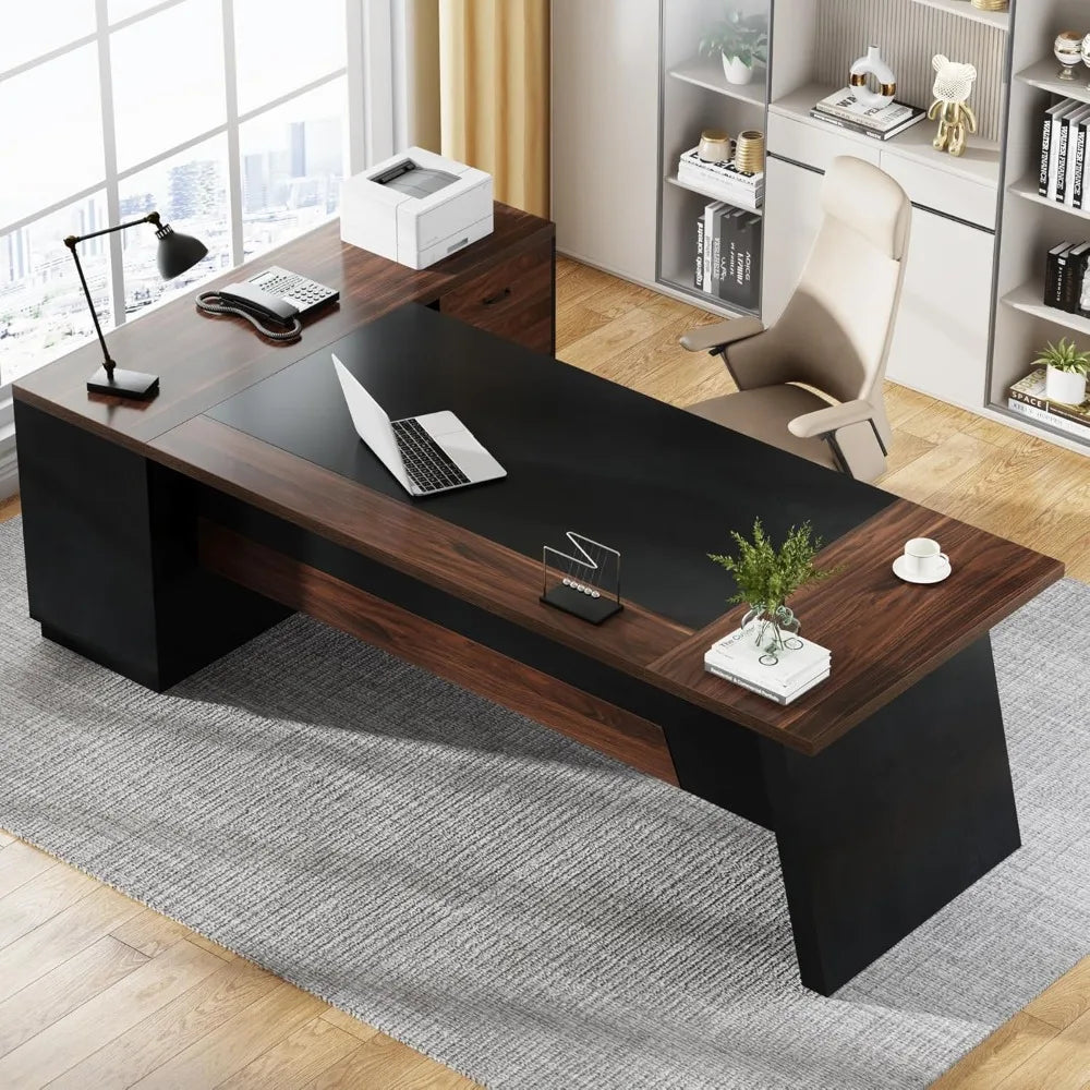 78 Inch L Shaped Executive Desk Large Desk with Drawers and Side File Cabinets Modern Home Office Computer Desk