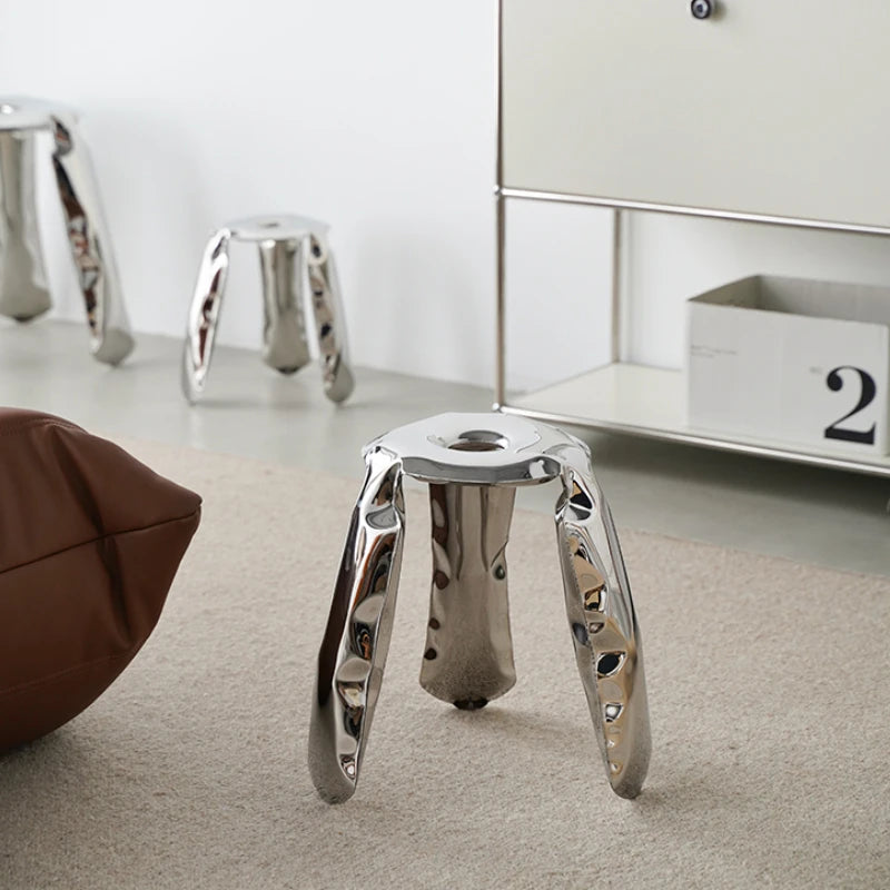 Living Room Modern Footrest Interior Round Luxury Art Stainless Steel Balloon Stool Metal Three-legged Design Low Stool
