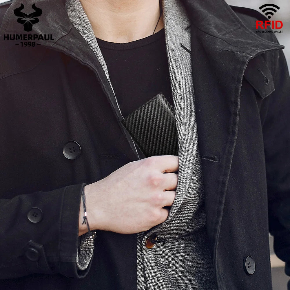 Carbon fiber Men Wallet with Aluminum Card Holder Case RFID Blocking Automatic Pop Up Cardholder Purse Business Male