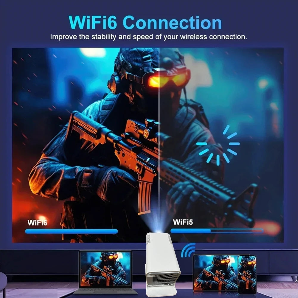 Portable Native 1080P Projector 390ANSI 4K Supports Android 11 180° Rotatable Dual Wifi6 Wireless 5.0 For Office