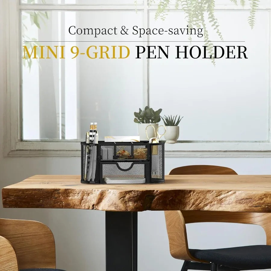 Mesh Desk Organizer Desk Accessories and Workspace Organizers with Drawers Pencil Holder for Desk with 9 Compartments