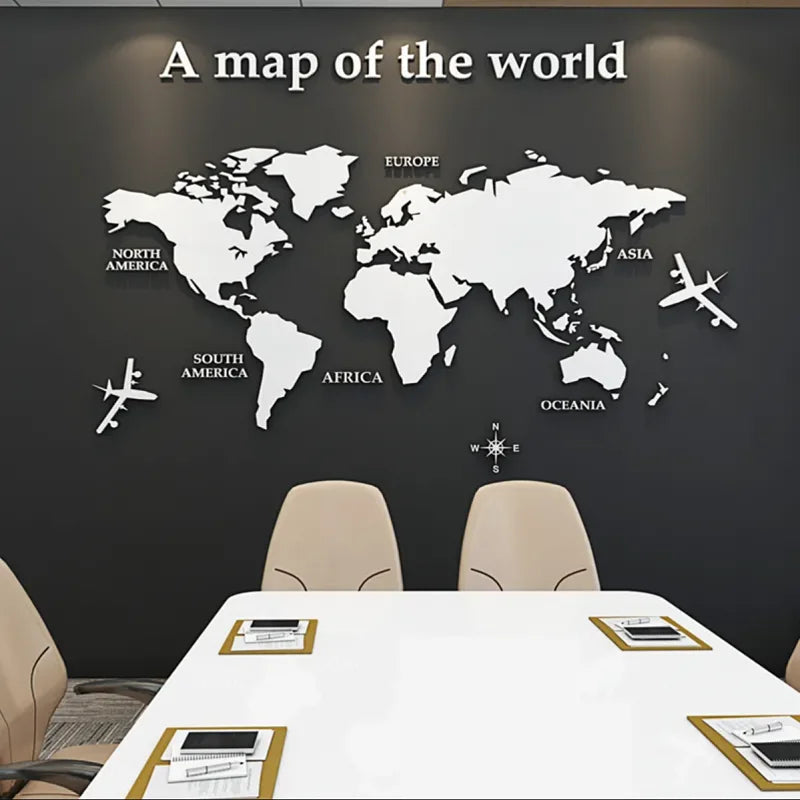 3D World Map Wall Sticker Acrylic Solid Color Crystal Bedroom Wall With Living Room Classroom Stickers Office