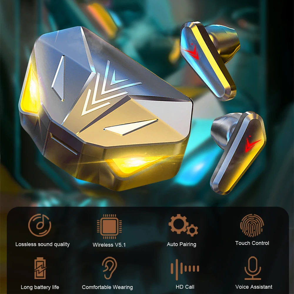 New Tws Wireless Bluetooth Earphones Gaming Earbuds Colored LED Gaming Lights Charging box Headsets HiFi Stereo Sound