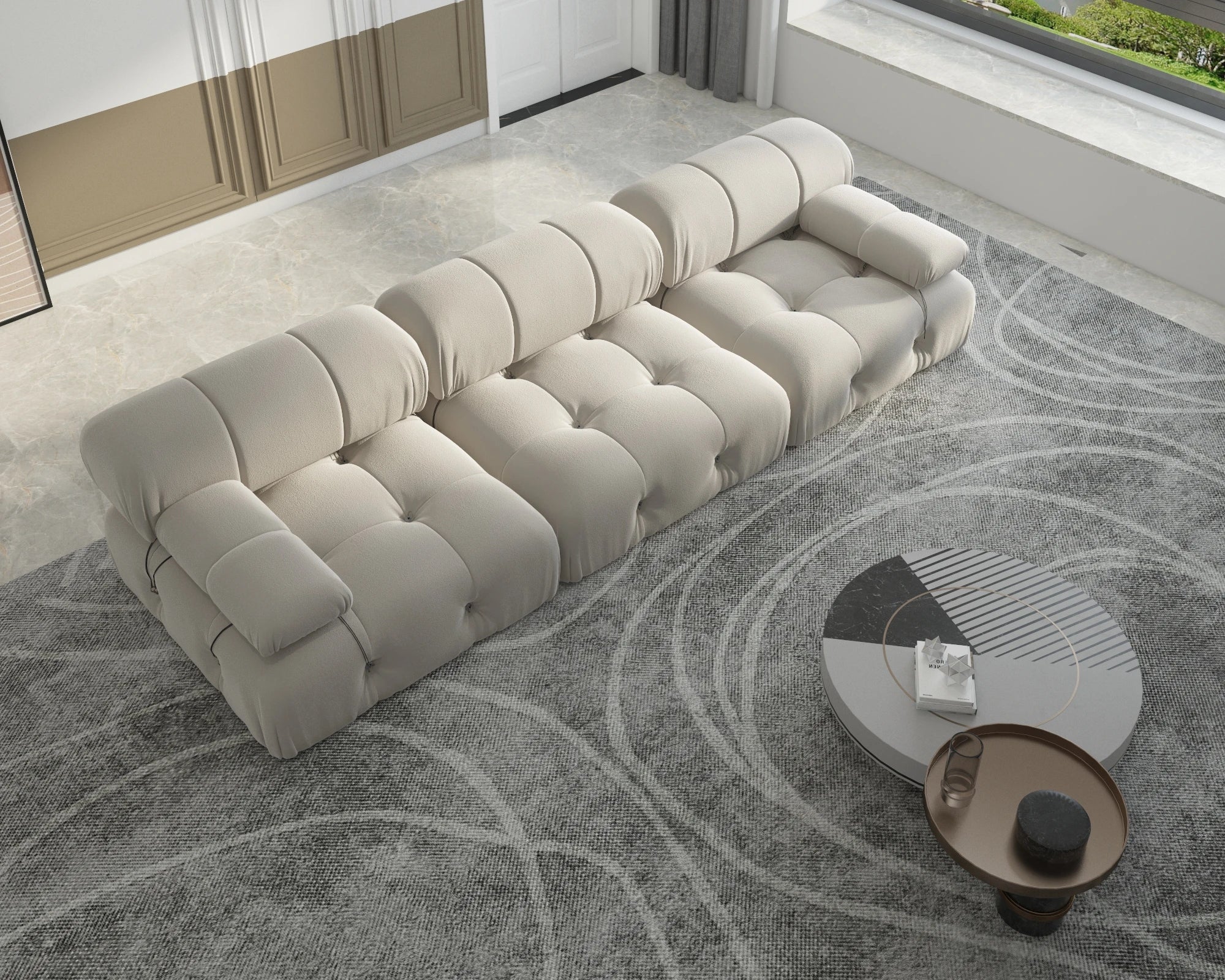 104’’ Minimalist Modular Sectional Sofas Modern Velvet Convertible Couches 3 Seats Living Room Sofa Sets for Office