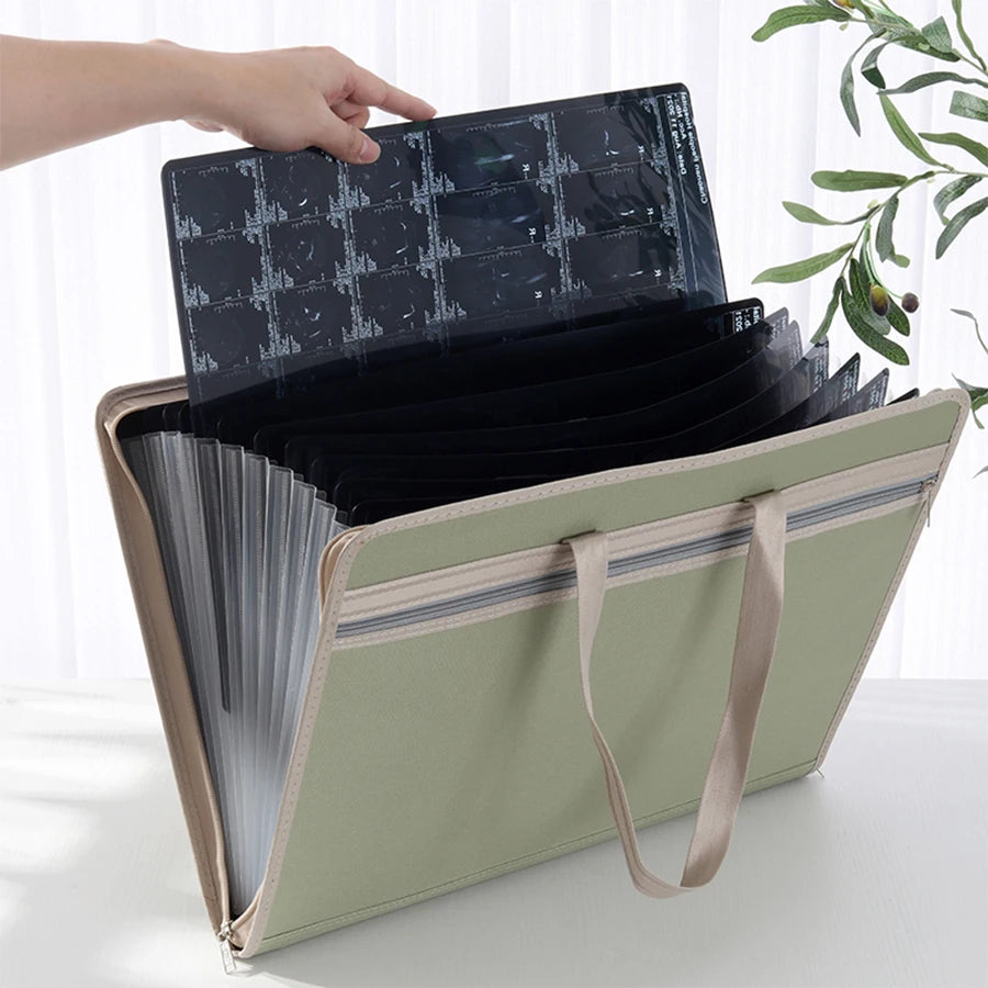 CT Nuclear Magnetic Pack Oxford Cloth A3 File Folder Students Test Paper Clip 13Layers Portable Organ Bag Large Capacity