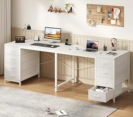 2-person desk with 8 drawers large home office computer desk with power outlet 78 inch long double desk - United States