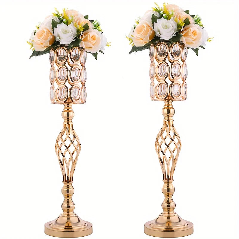2/10 Piece Set Metal Diamond Crystal Vase 24 Inch Gold Multi-Purpose Tall Flower Stand Wedding Centerpiece Birthday