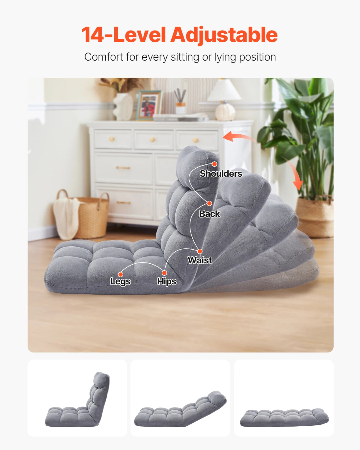 SucceBuy Floor Chair Recycled Foam Folding Sofa Chair Multifunctional Floor Chair with Back Support Ideal for Sleeping