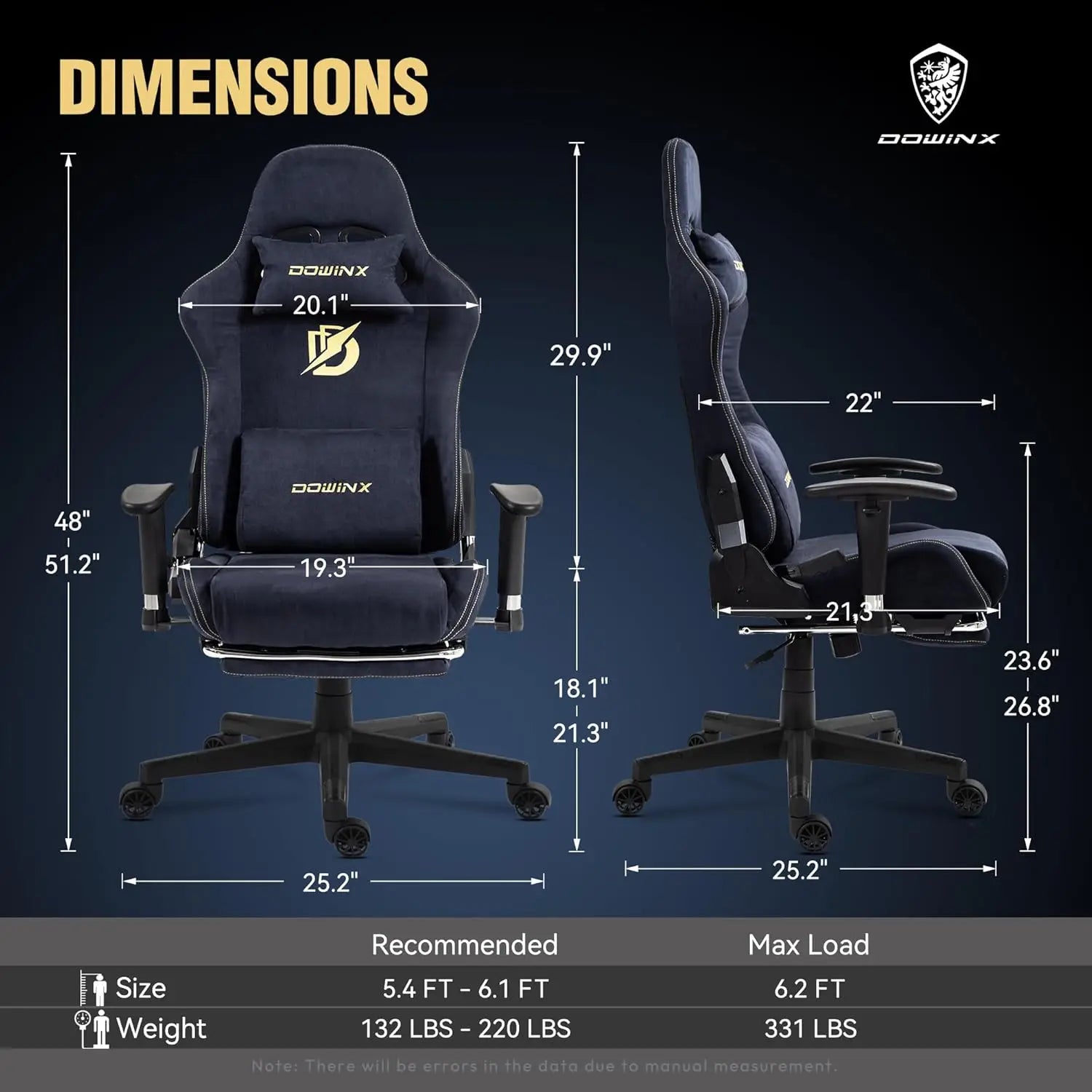 Dowinx Gaming Chair with Massage Lumbar Support Suede Fabric Ergonomic Computer Chair with Footrest for Adults