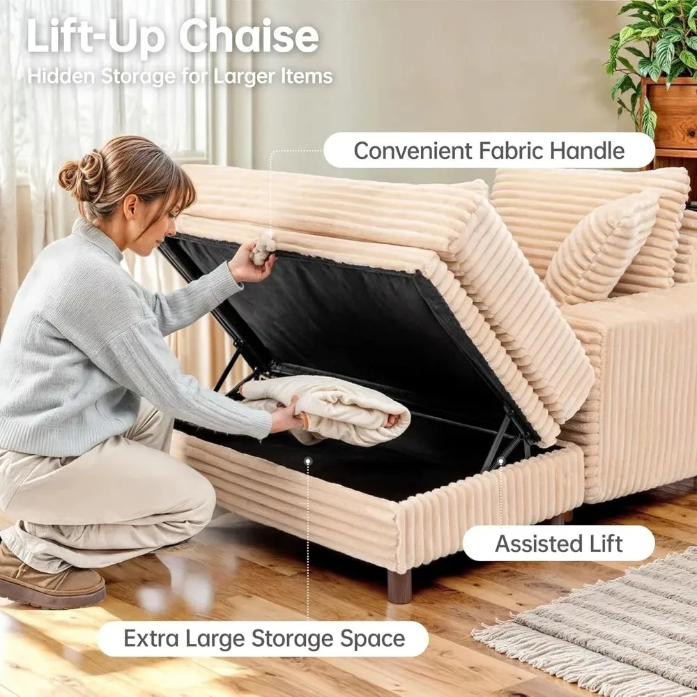 54’’ Oversized Chaise Lounge Chair Indoor Comfy Sofa Bed with Storage and Ottoman Upholstered Reading Chairs Cloud