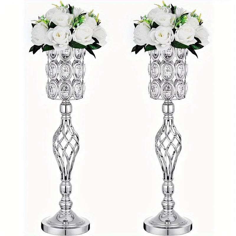 2/10 Piece Set Metal Diamond Crystal Vase 24 Inch Gold Multi-Purpose Tall Flower Stand Wedding Centerpiece Birthday