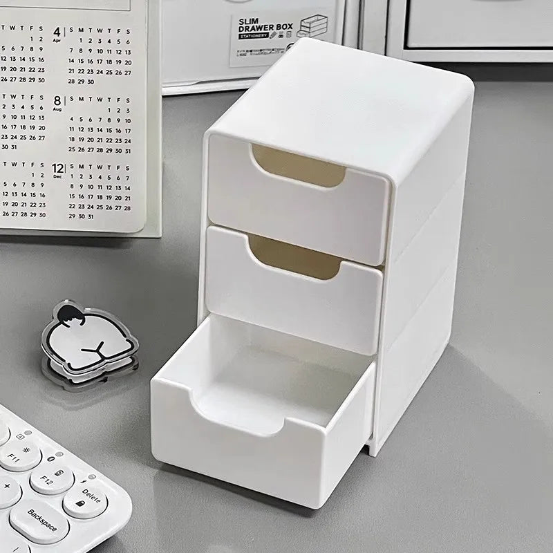 3/1pc 3-Tier Drawer Organizer Desktop Storage Box Sundries Jewelry Cosmetic Case Home Office Desk Storage Plastic