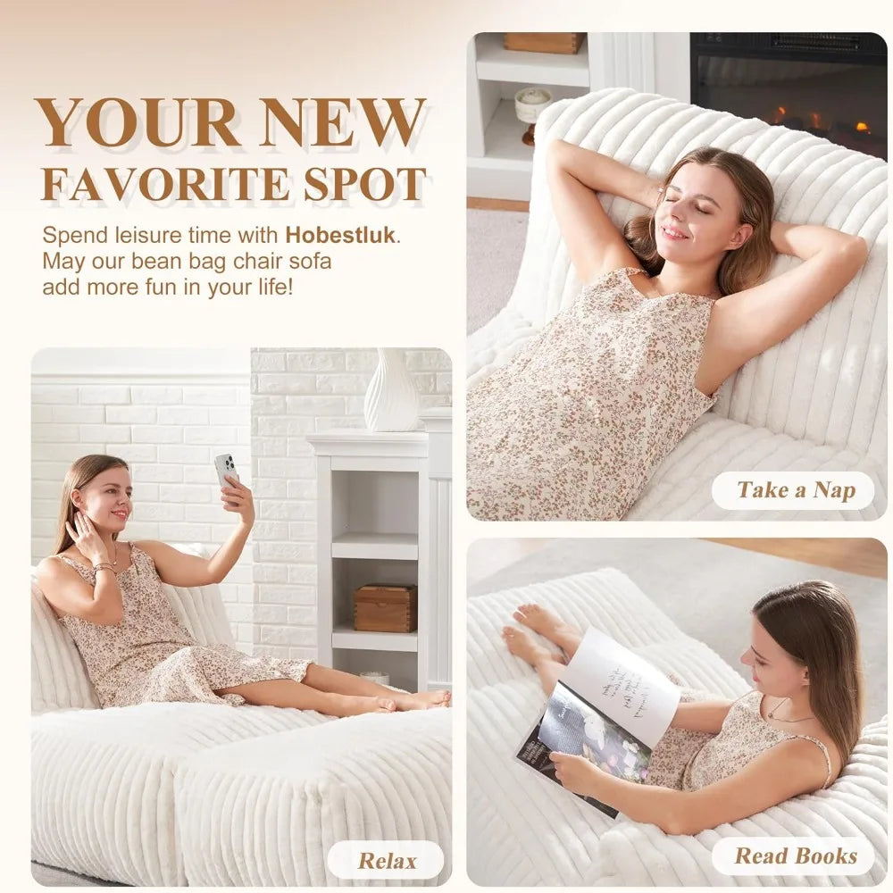 Big Bean Bag Lounger Chairs Large Beanbag Chair for Adults Bean Bag Sofa with Memory Foam Filled for Living Room