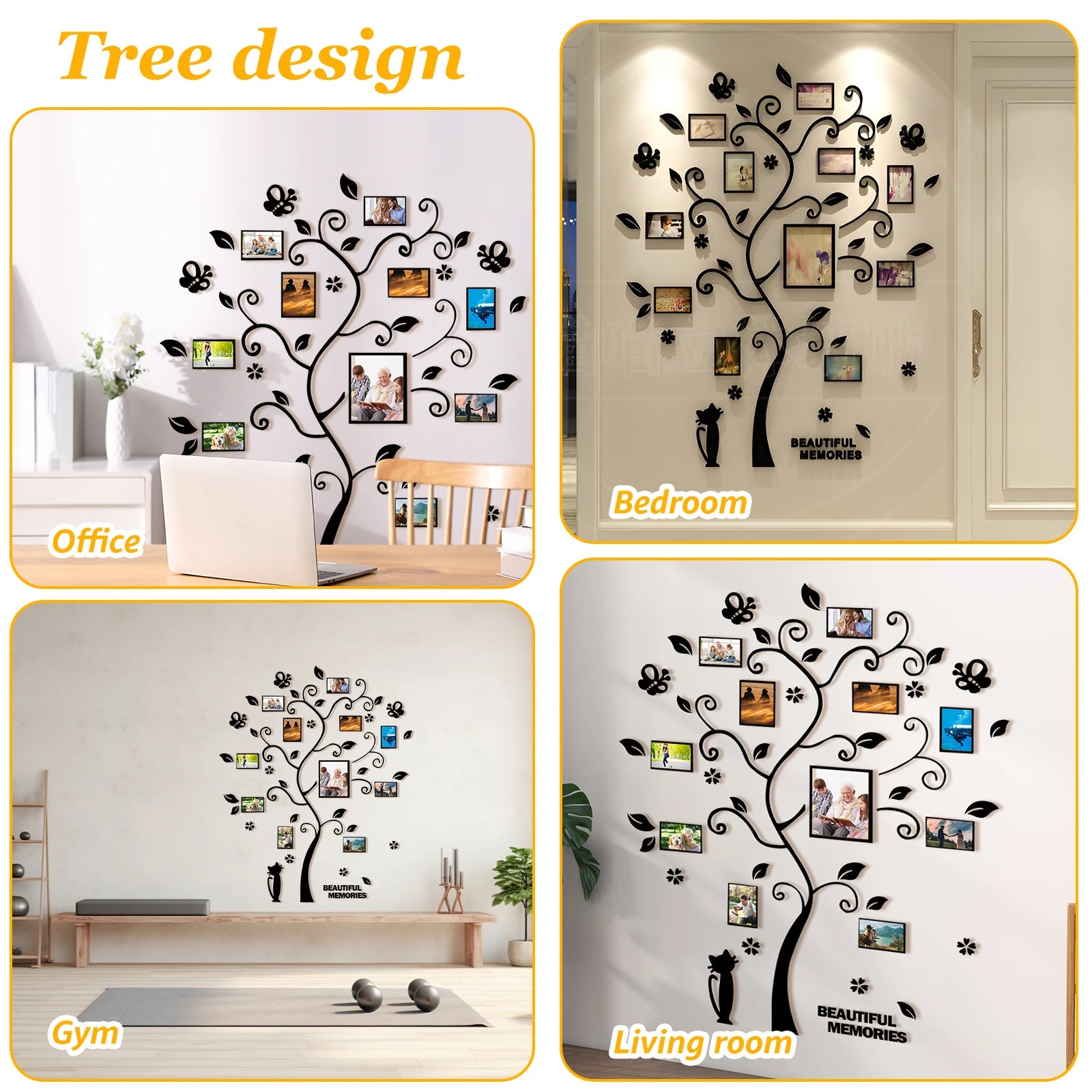 3D Acrylic Picture Frames Tree DIY Family Tree Picture Wall Decoration Adhesive Wall Photo Frames for Home Living Room