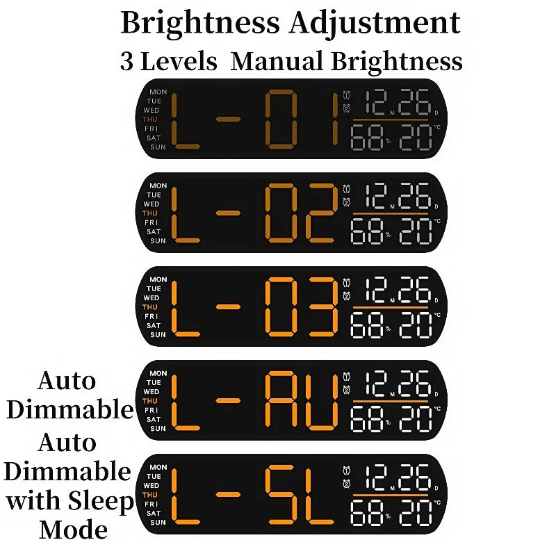 LED Alarm Clock TEMP Humidity Date Week Display Dual Alarm Timer Countdown DST Snooze Auto Dimming 12/24H Digital Table