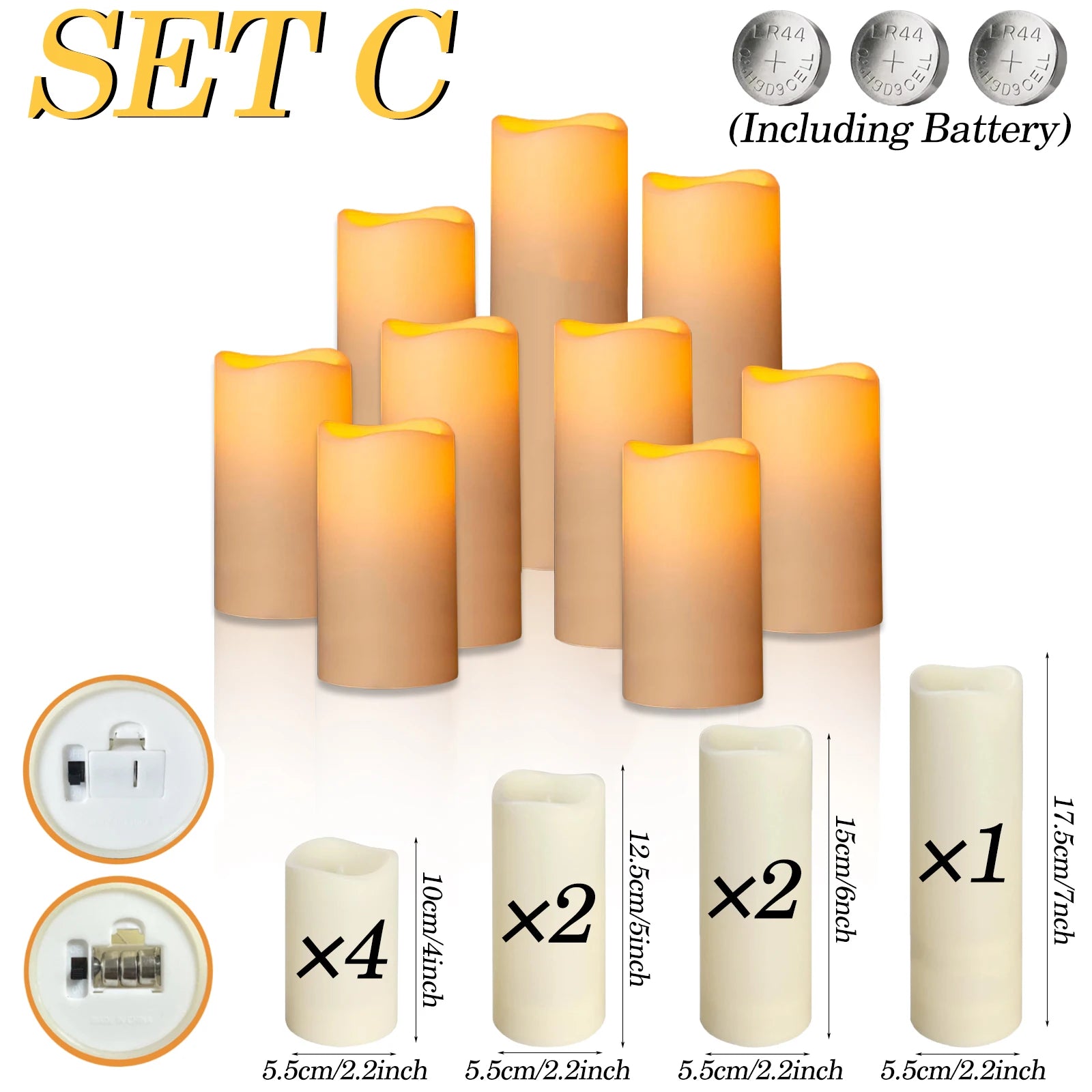 180-9Pcs Artificial Candles LED Flameless Candles for Wedding Led Candle Pillar Candles Flickering Candle