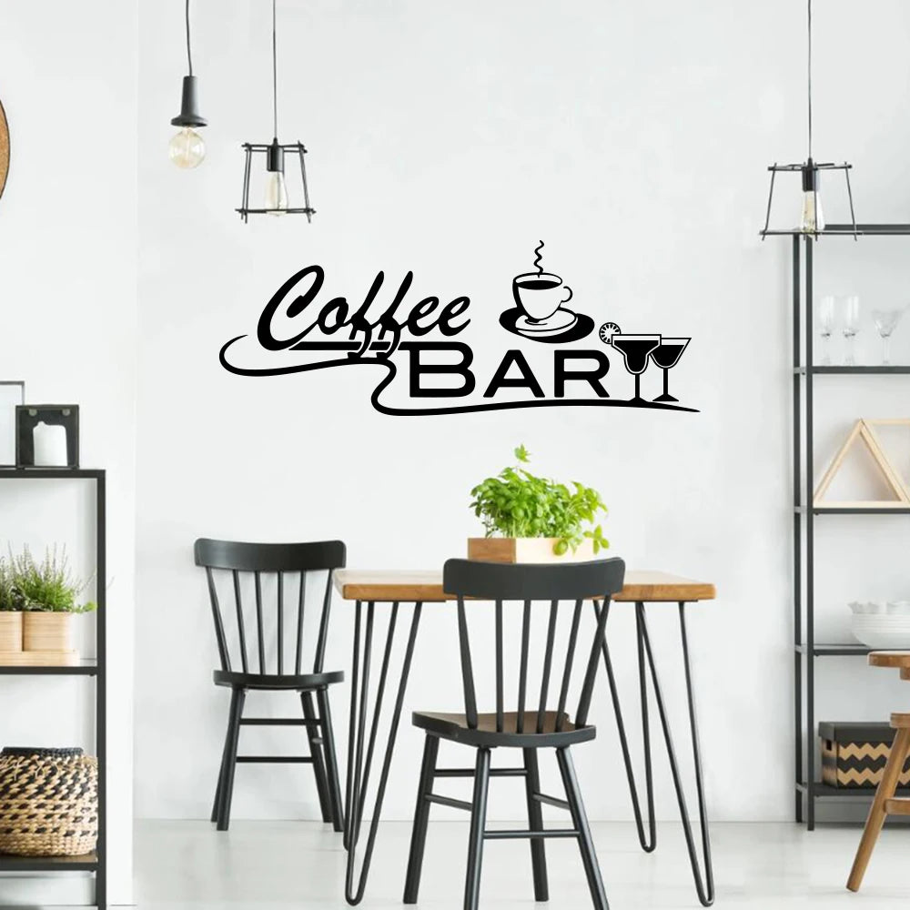 Coffee Bar Shop Window Wall Sticker Decal Kitchen Restaurant Office Cafe Mug Wine Beer Champagne Vinyl Home Decor
