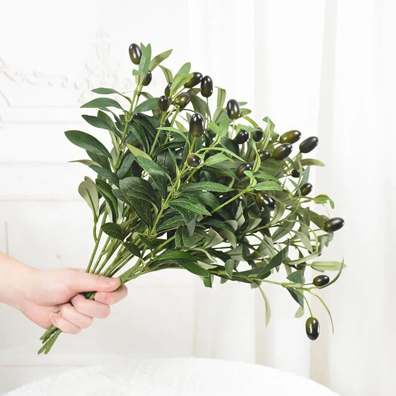 1-6pcs Faux Olive Leaves Stems 15’’ Tall Artificial Plants Olive Tree Branches for Home Office Wedding Party Tabletop