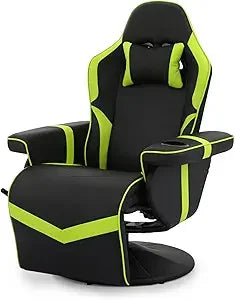 360° Swivel Gaming Recliner Chair Ergonomic PU Leather Reclining Chair with Adjustable Backrest Footrest Cup Holder &