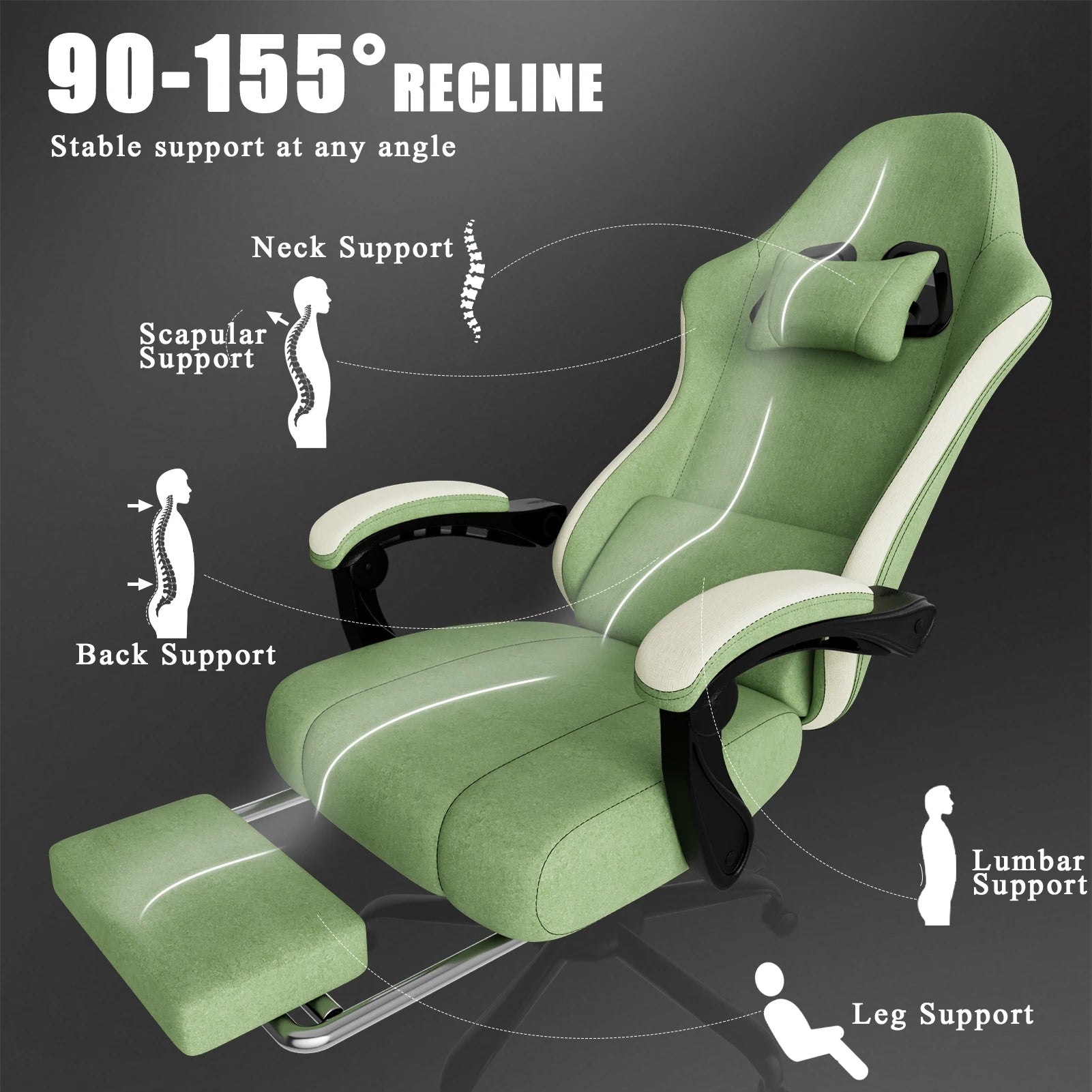 Ergonomic Gaming Chair with Pocketed Spring Cushion Breathable Fabric Computer Chair with Footrest Adjustable Lumbar