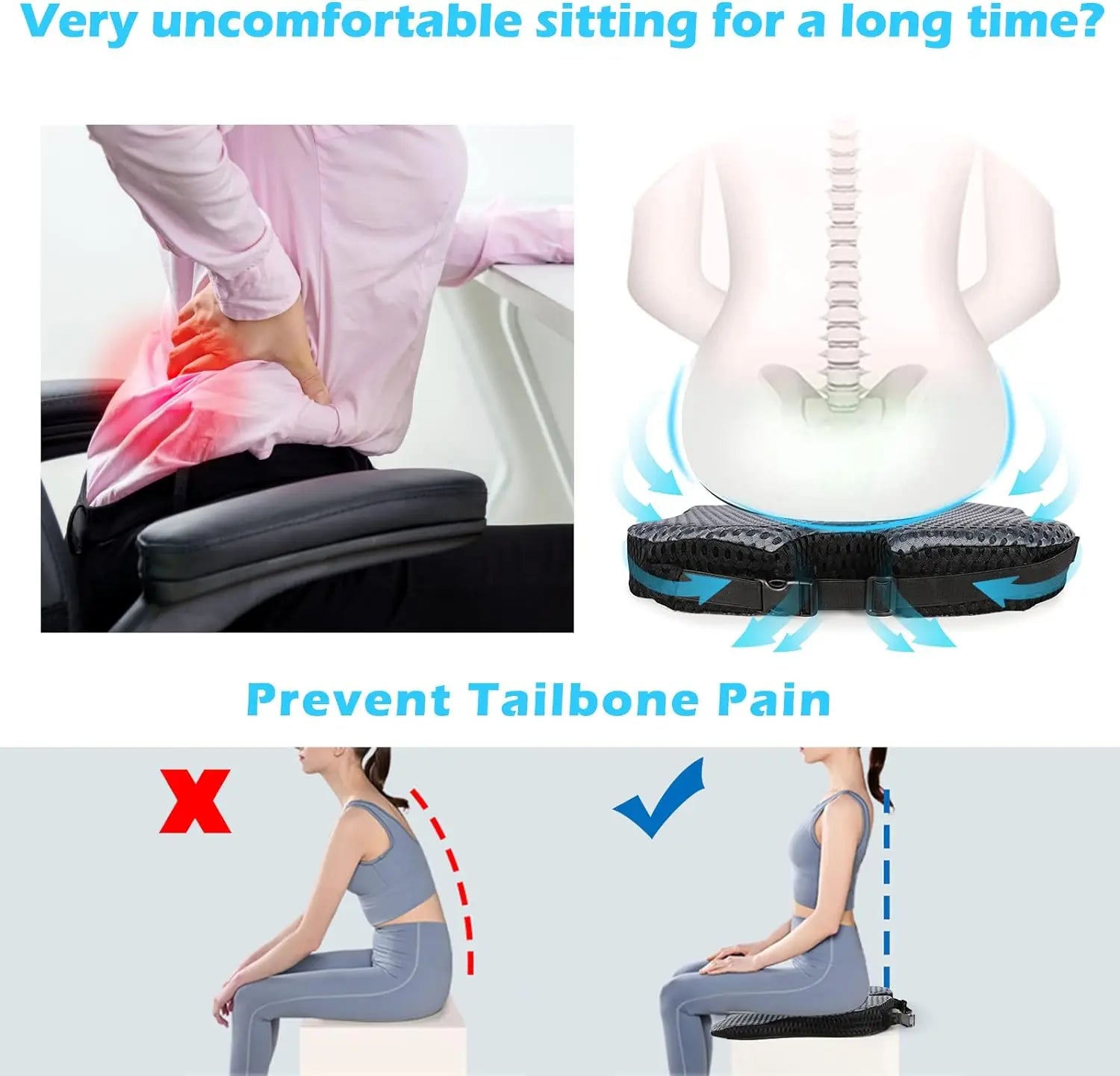 Car Wedge Seat Cushion Memory Foam Comfortable Seat Cushion-Orthopedic Support For Car Driver Seat Office Chair