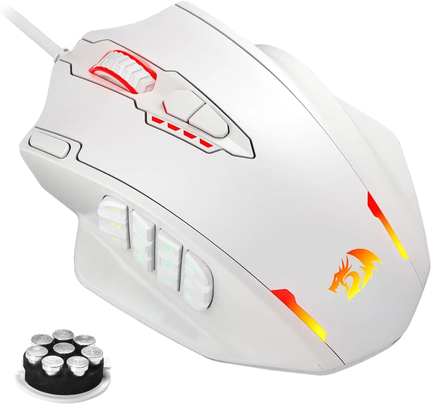 Redragon M908 RGB Backlight LED USB Wired Gaming Mouse 18 Programmable Mouse Buttons 12400 DPI - WHITE / japan