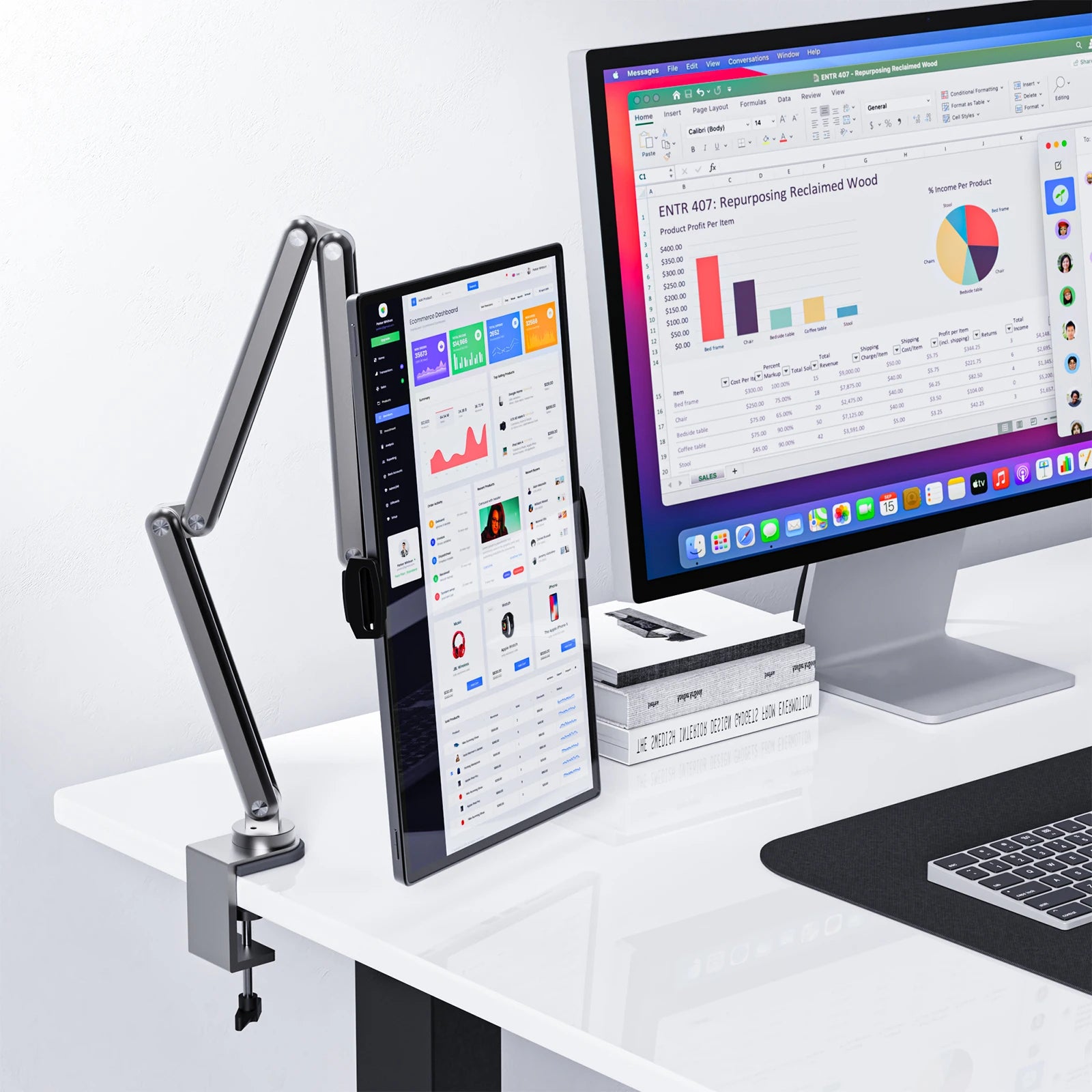 KUXIU Aluminum Alloy Tablet Stand,Adjustable Arm Holder For Portable Monitor 7-15.6’’ For iPad 10/9th iPad