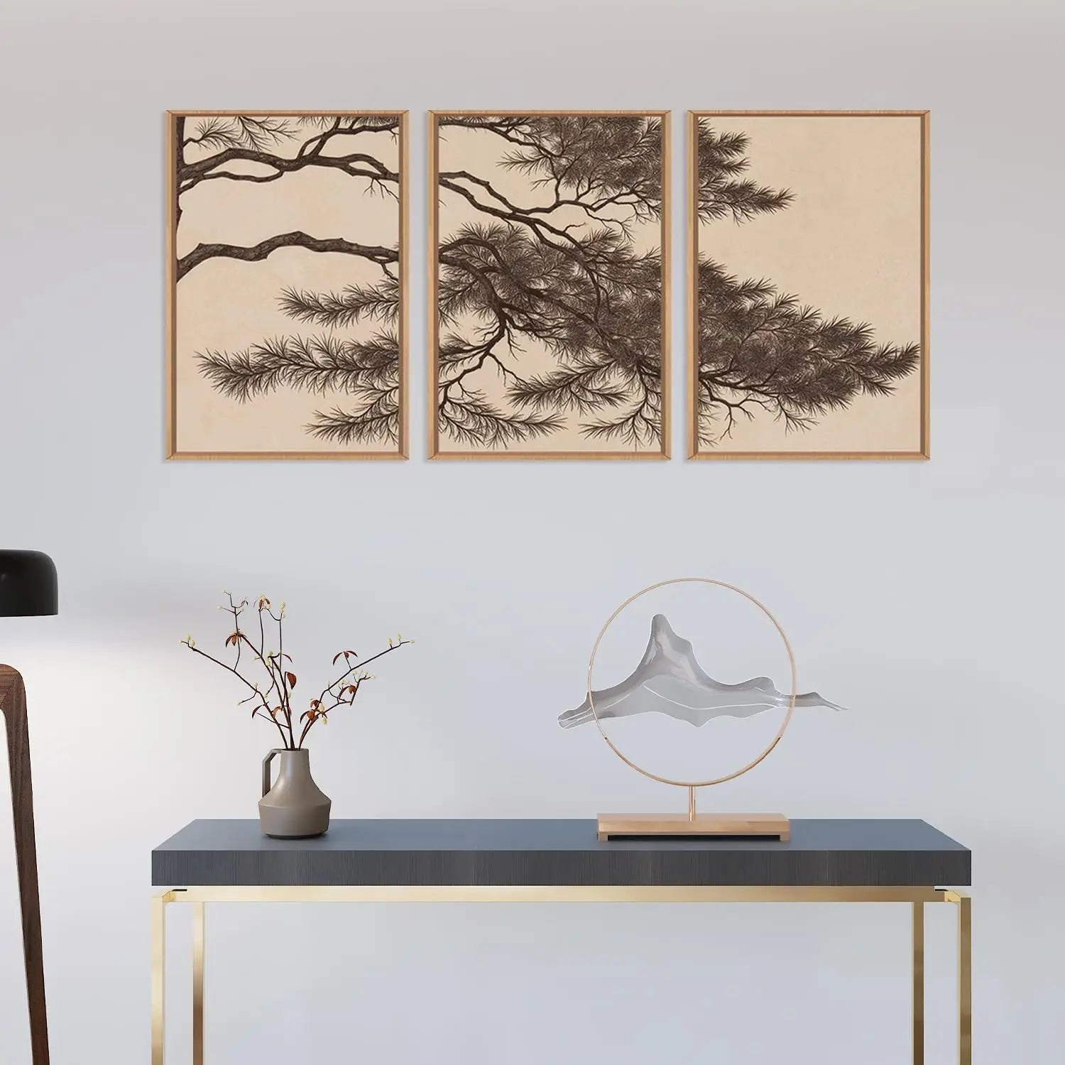 3Pcs/Set Vintage Pine Tree Branches Canvas Poster Wall Art Modern Plant Brown Prints Living Bedroom Office Home Decor