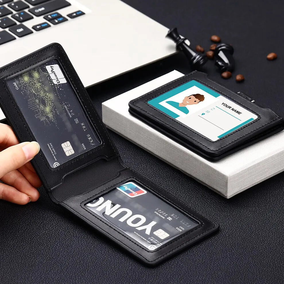 Professional Durable ID Card Holder Business Real Leather Office Staff Badge Cases with Lanyard Aviation Style