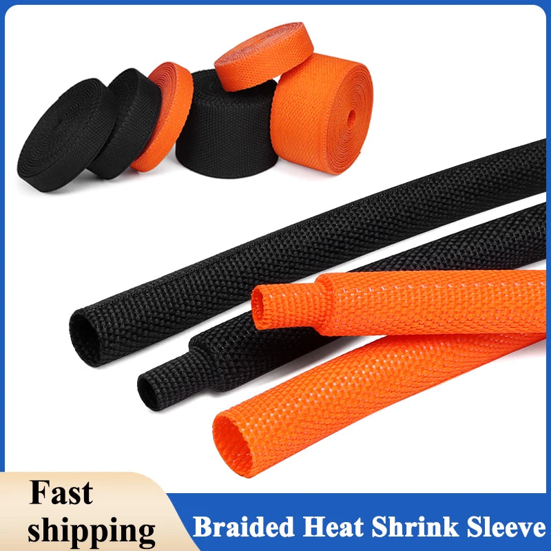1/5/10/50M Heat Shrink Braided Sleeving Dia 4mm - 30mm Auto Car Wire Wrap Sheath Insulated Tube Line Protection PET
