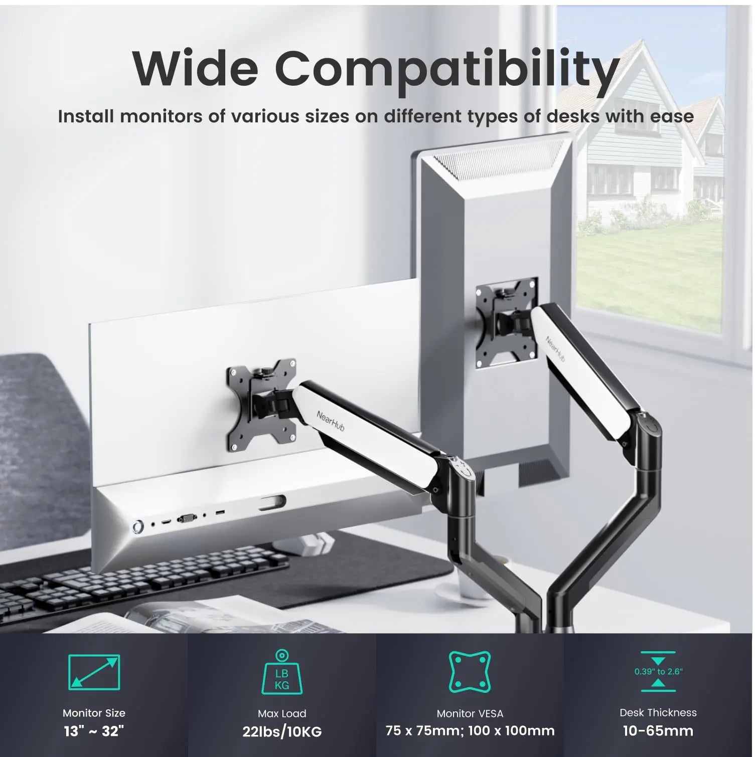 Nearhub MS-002 Monitor Arm Dual Arm With C-Clamp & Grommet Mount,Flexible Adjustment Effortless Installation Monitor Arm