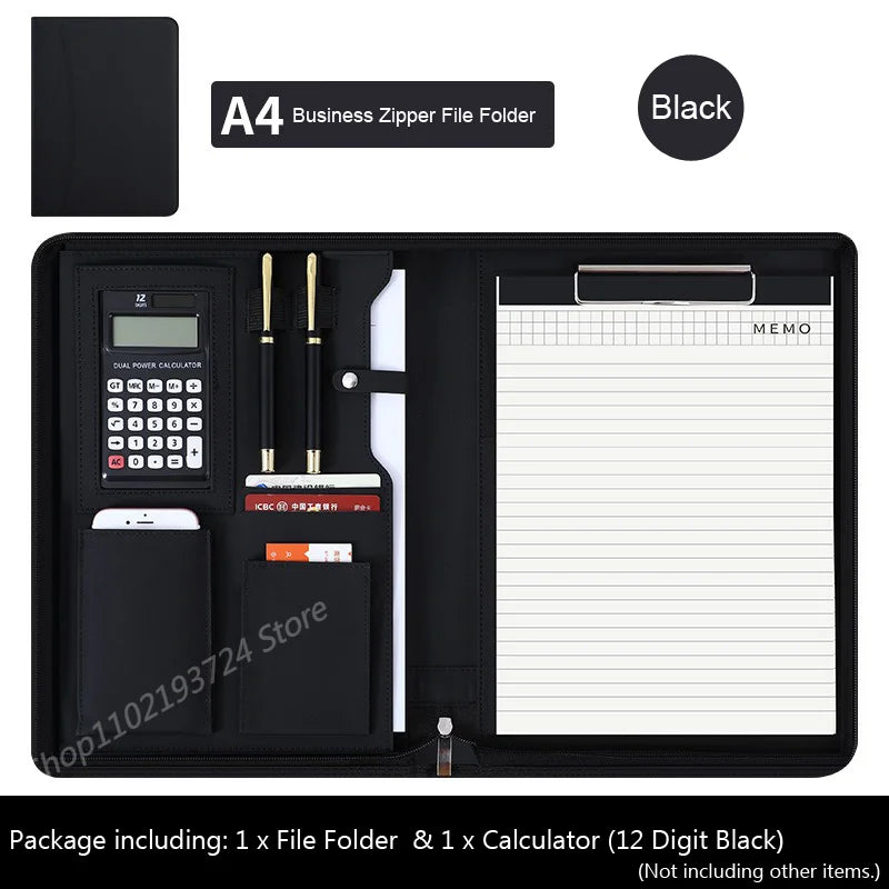University A4 Leather Executive Portfolio Folder for Document Holder Organizer Business Briefcase Man Zipper Calculator