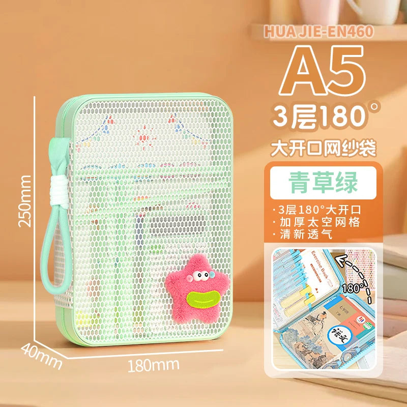 HUAJIE A4/A5 Zipper Document Bag Multi-Layer Subject File Folder Large Capacity Storage Bag with Handle for Students