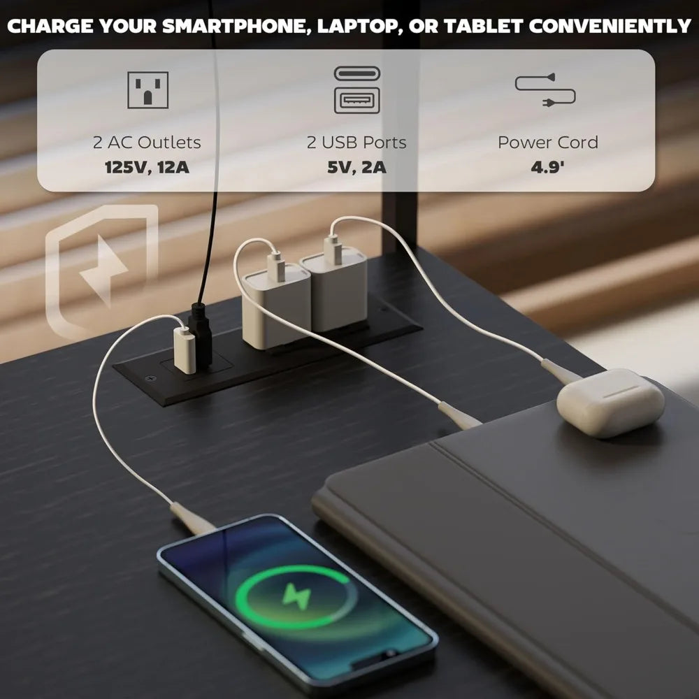 62 L-Shaped Gaming Desk with Power Outlets LED Lights and 86 2-Person Computer Table with Shelf and Rolling CPU Stand
