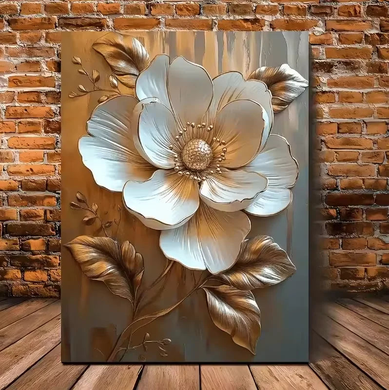 1PC Elegant White Floral Canvas Art Vintage Gold Flower Wall Decoration Living Room Bedroom Office Room Decoration - 6