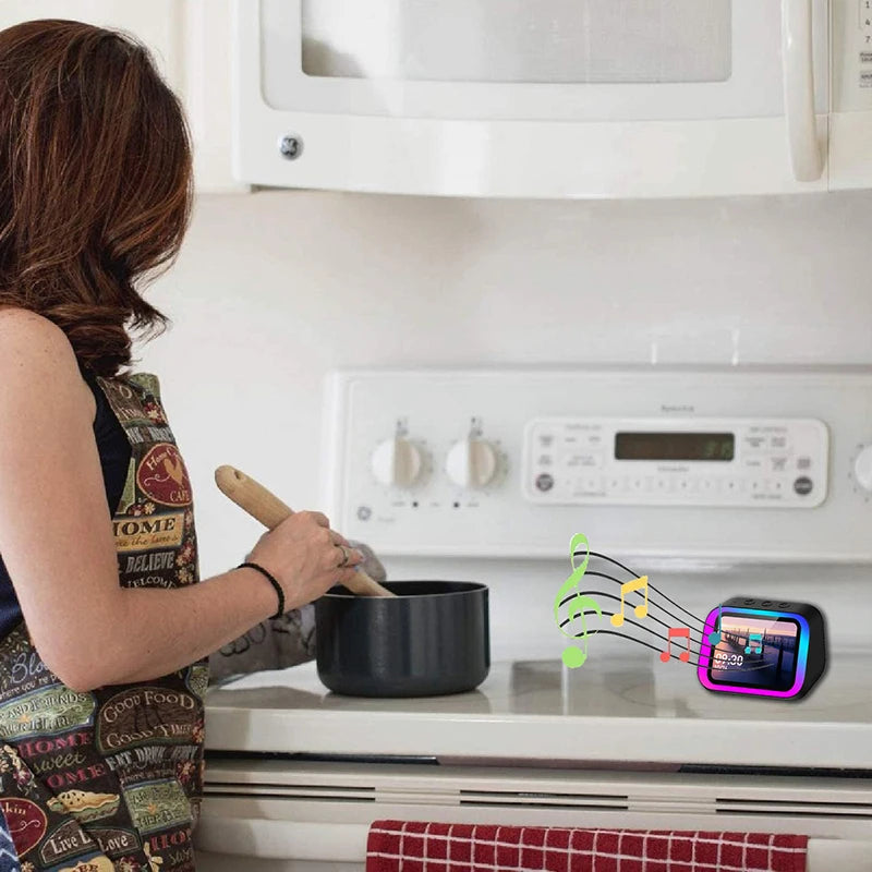 Smart Bluetooth Alarm Clock with Speaker Weather Display Night Light Music Stories Player Photo Frame Bluetooth APP